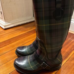 Women’s L.L. Bean Wellies Tall Tartan Plaid Rain Boots Waterproof Sz 8
